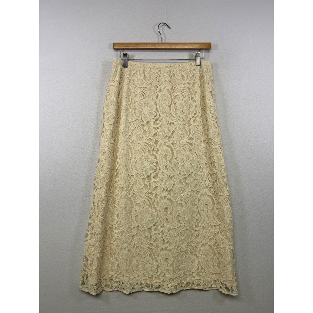Cato Coquette Cottagecore Romantic Women M Cream Floral Lace Maxi Skirt